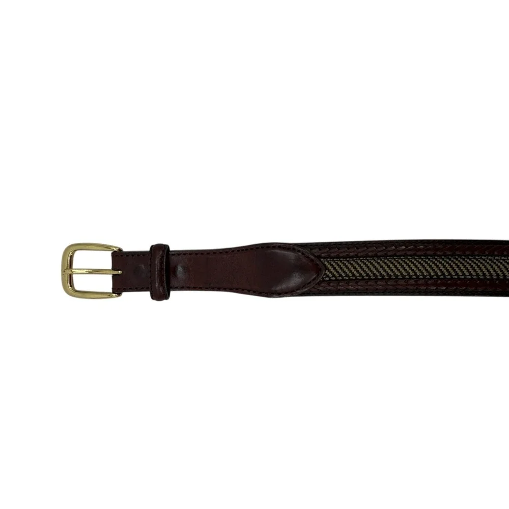 Brighton Brown Leather Belt Men's Size 42 Brass Buckle Braided Woven P2707